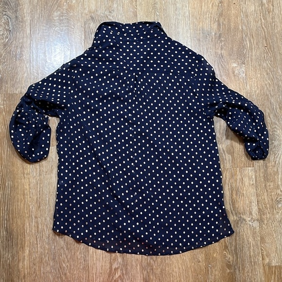Aerie Navy & Gold Polka Dot Blouse Top Sheer Button Up Size XL EUC Collared - Picture 8 of 13